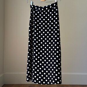 Black & White Polka Dot Midi Skirt – Size Small High Waisted, Flowy, Lined NWOT